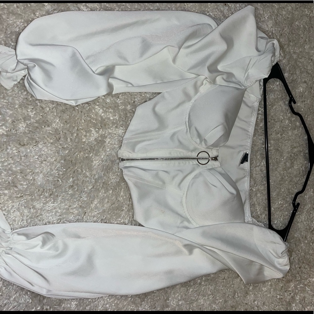 White satin zip up corset crop top